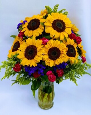 1 Dozen Stunning Sunflowers With Wild Flowers