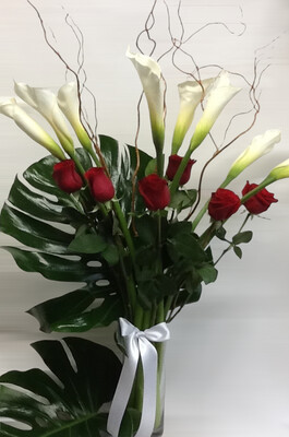 Calla Lilies with Roses and Dramatic Branches