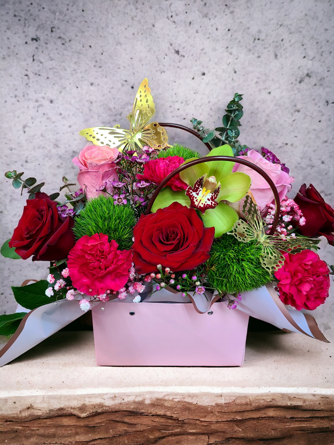 Mixture Of Flowers In Handbag