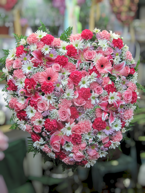 Sympathy Heart In Mix Pink Flowers