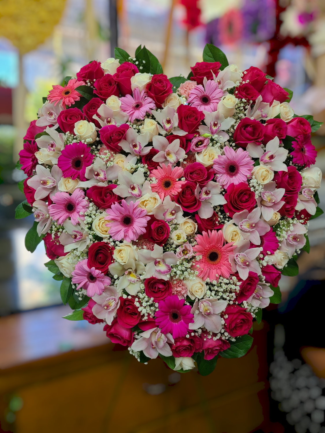 Sympathy Heart In Mix Pink Flowers