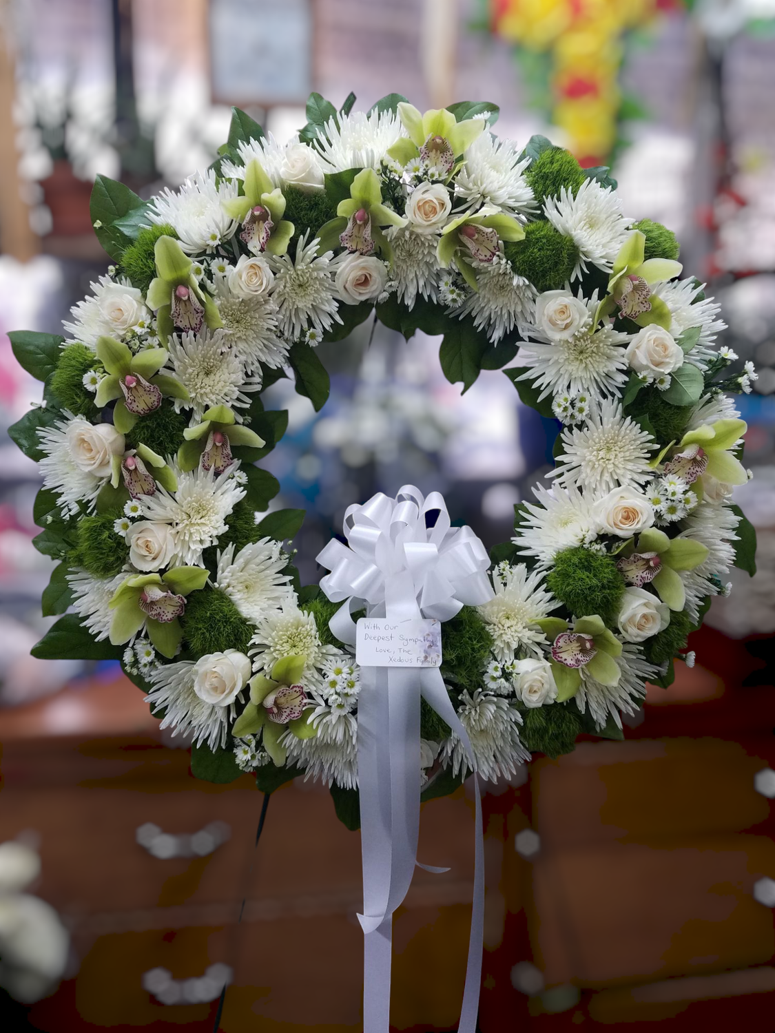 White And Green Sympathy Wreath White And Green Sympathy Wreath