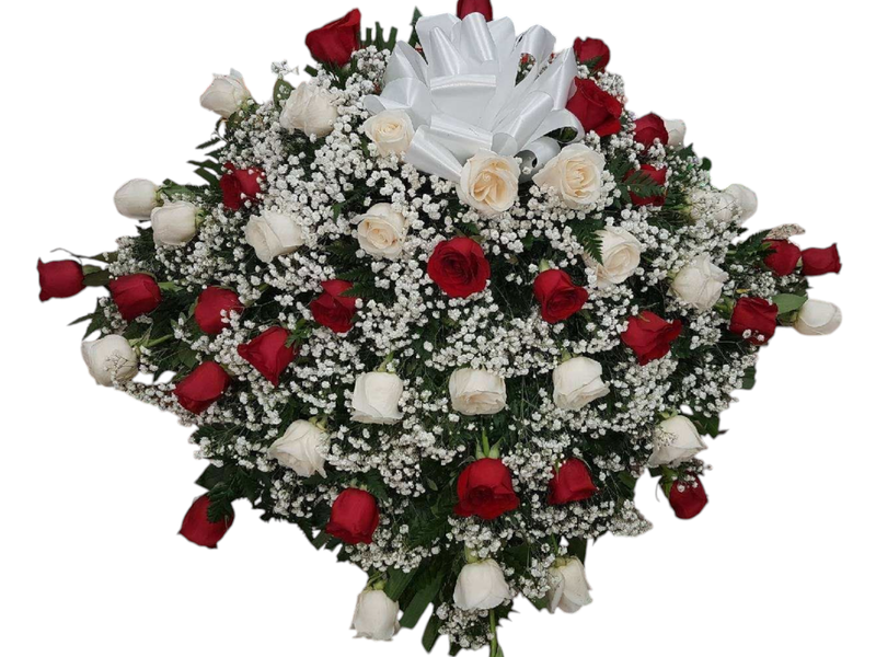 Classic Red And White Roses Casket Flower Arrangement 