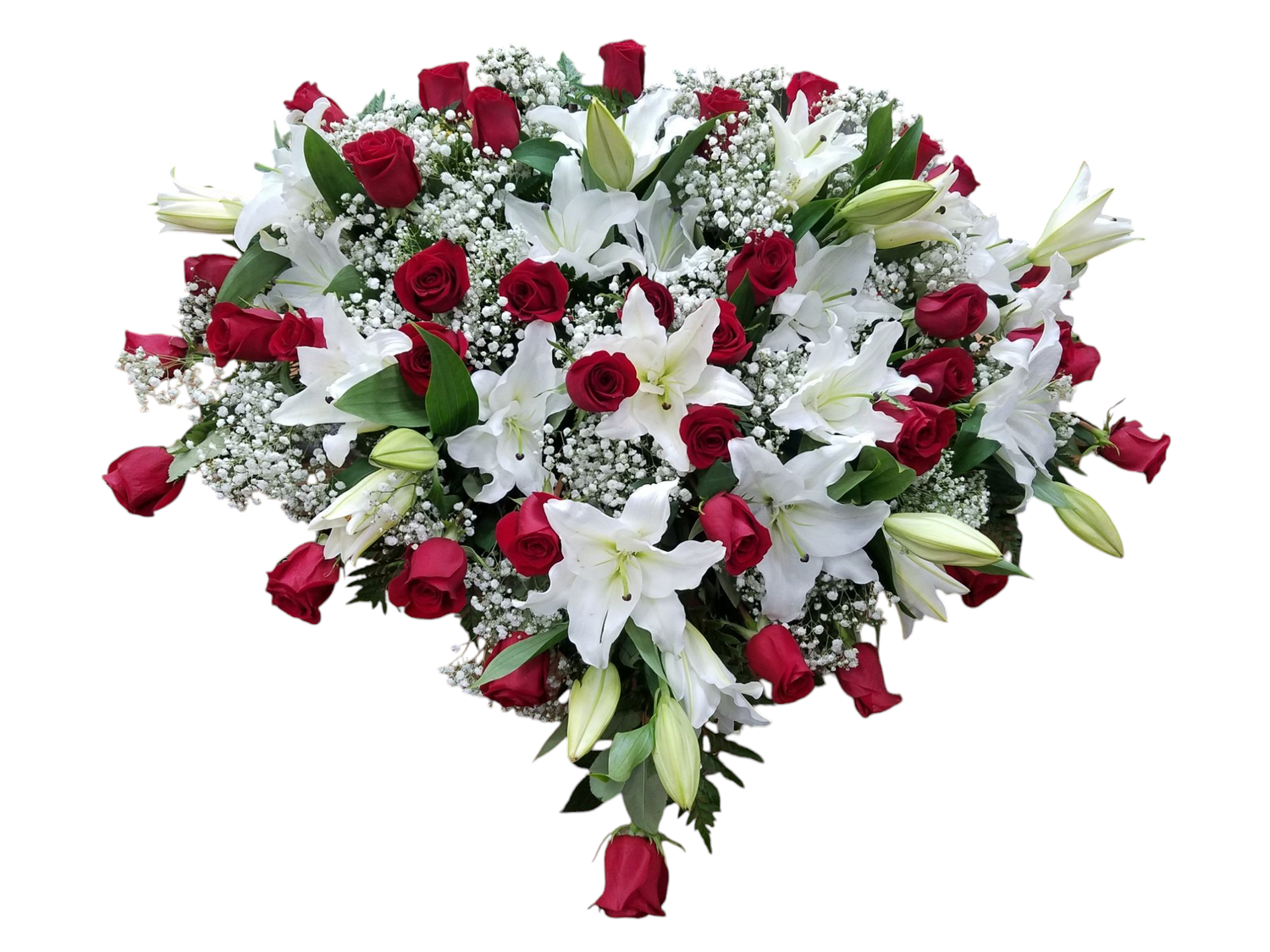 Classic Red Roses And White Lilies Casket Flower Arrangement 