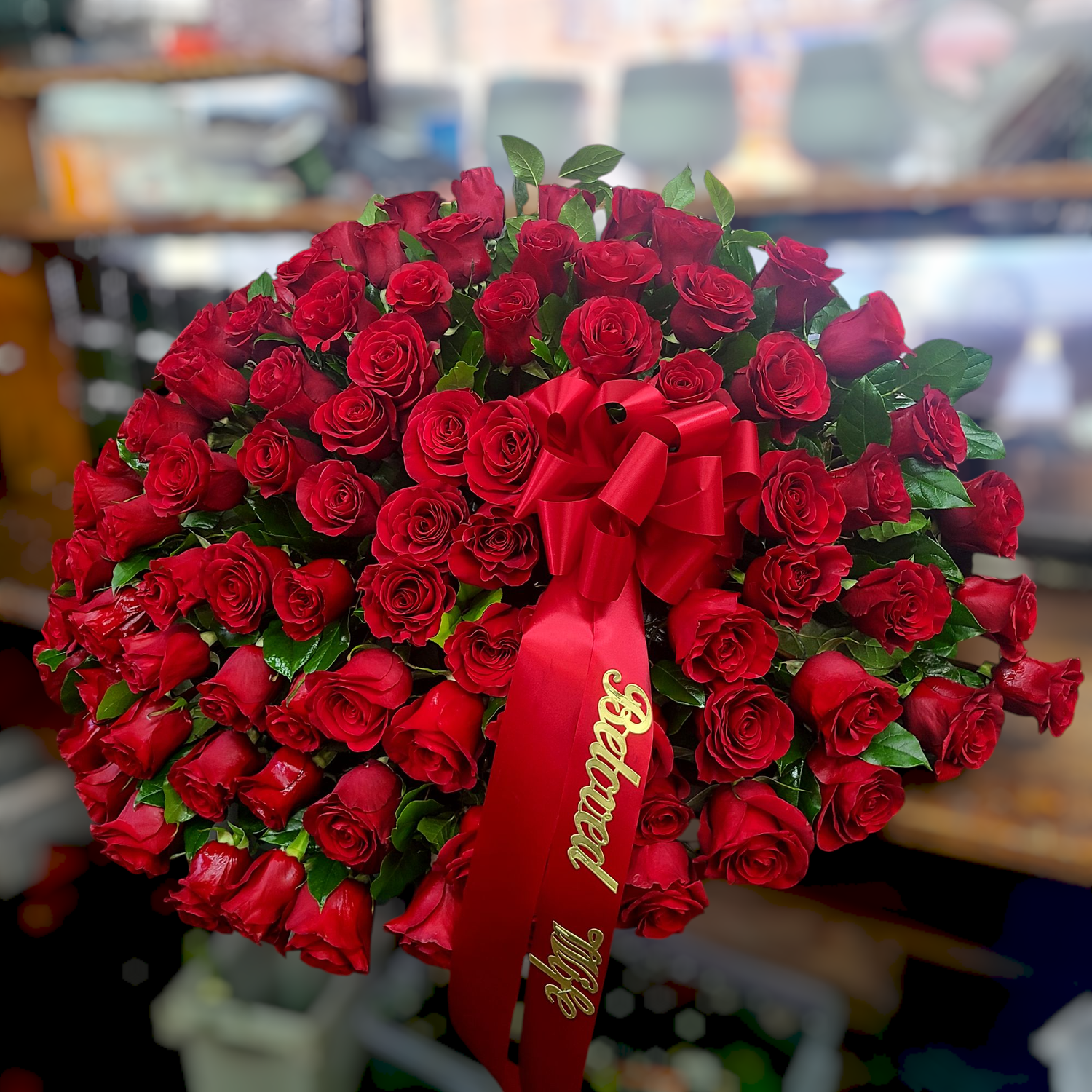 Exquisite 100 Red Roses Casket Arrangement 