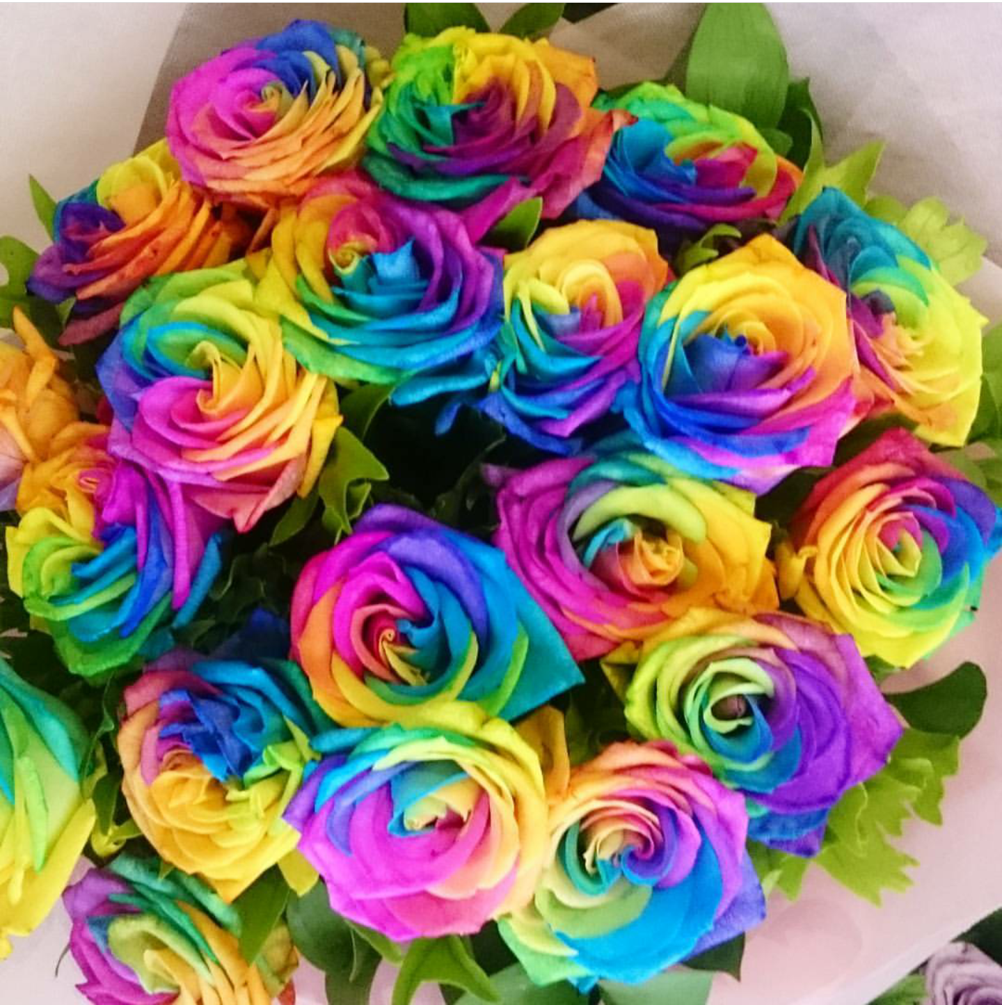 Handheld Bouquet Of Rainbow Roses