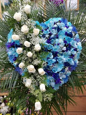 Heart in all Shades of Blue With Cascading White Roses