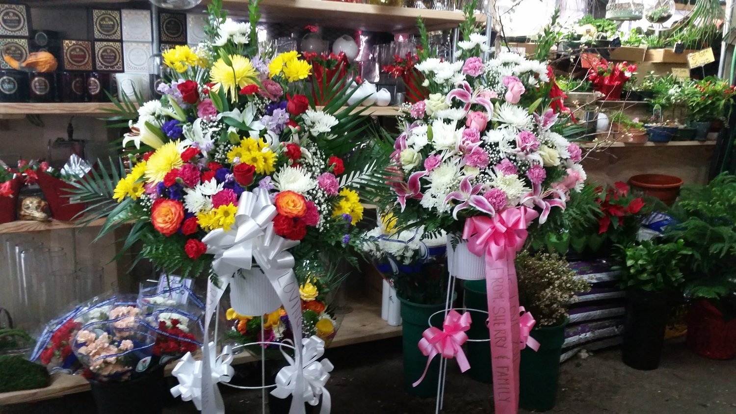 Feminine Pink And White Basket Spray