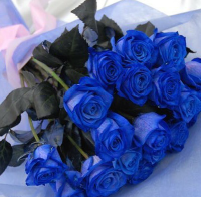 Handheld Bouquet Of Blue roses