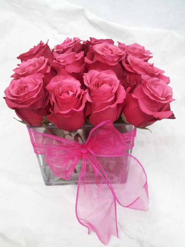 dozen hot pink roses