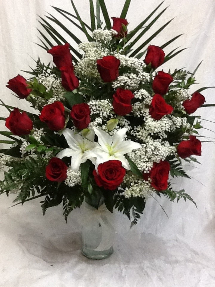 One Dozen and a 1/2 Long Stem Roses With Lilies