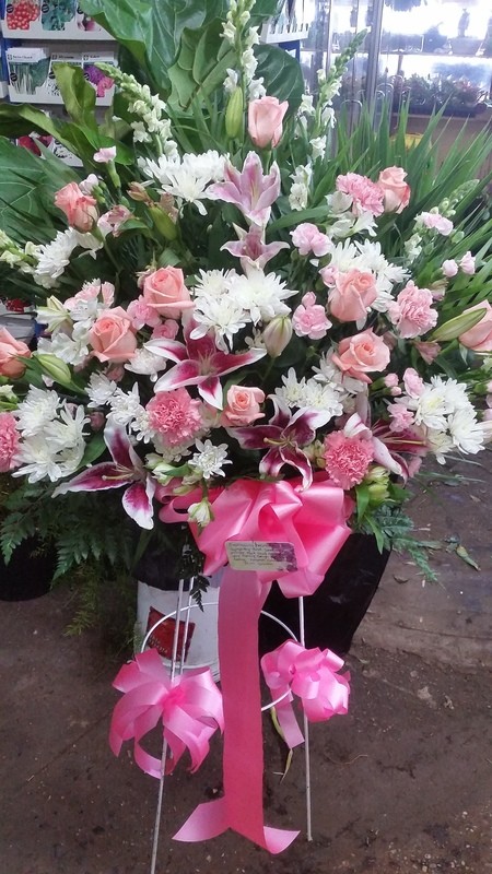 Feminine Pink And White Basket Spray
