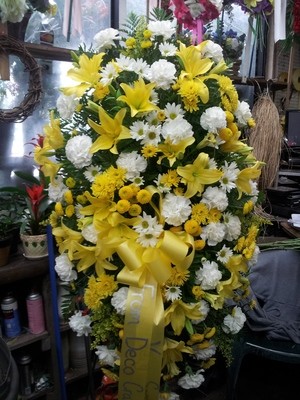 Yellow And White Deluxe Sympathy Spray