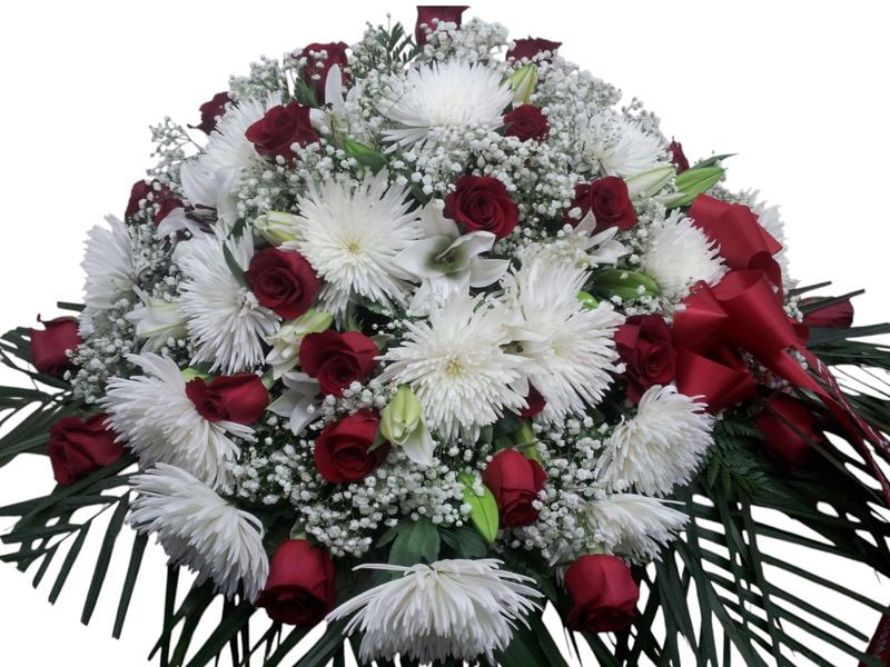 Classic Red And White Mixed Flower Casket Arrangement 
