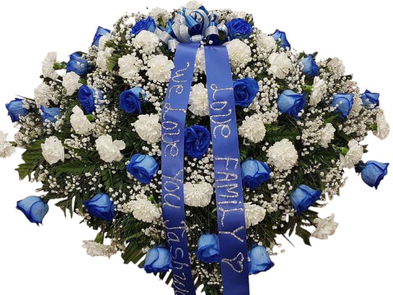 Blue Rose Casket Flower Arrangement 