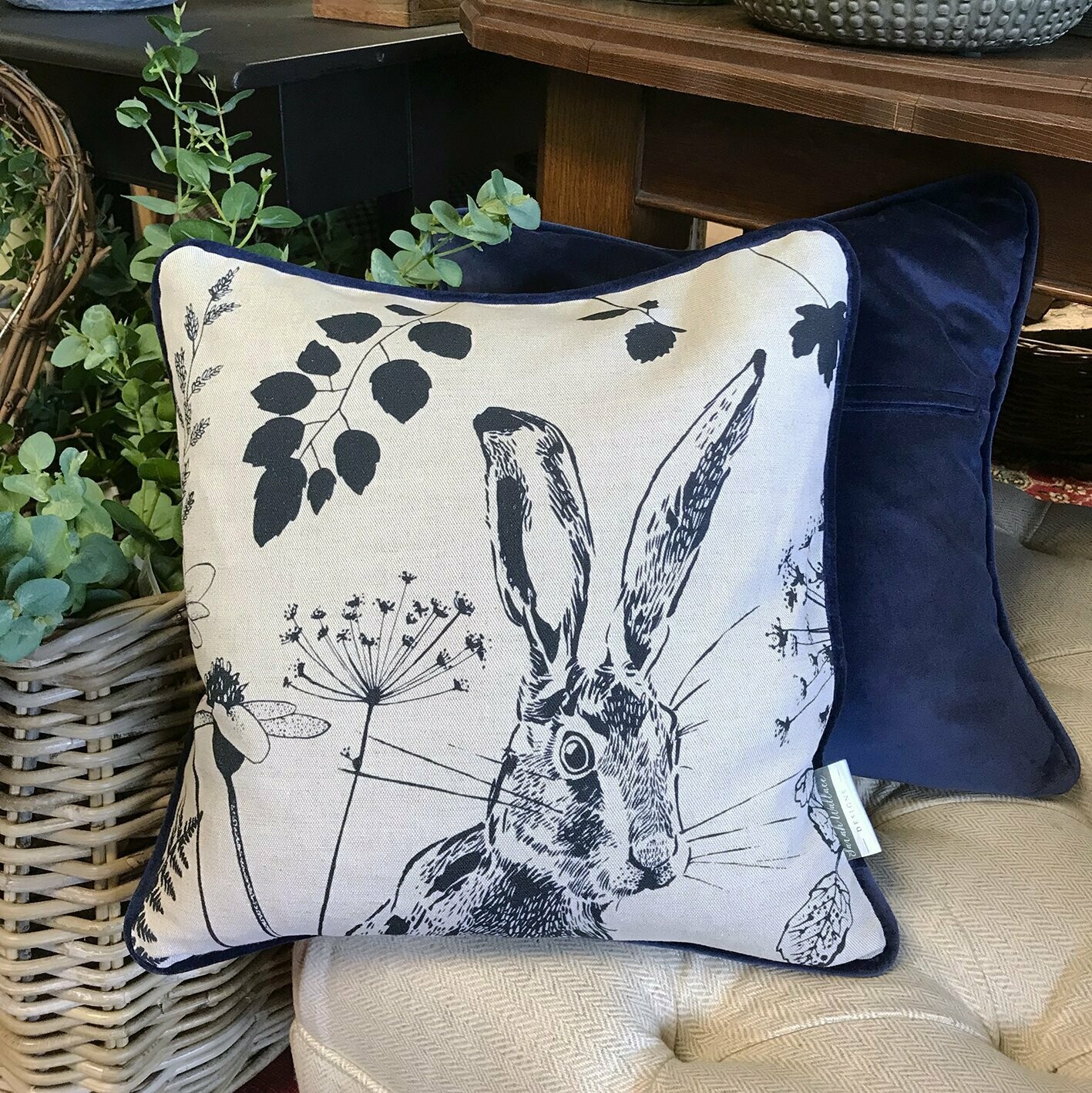 Navy Hare Cushion - IN STOCK