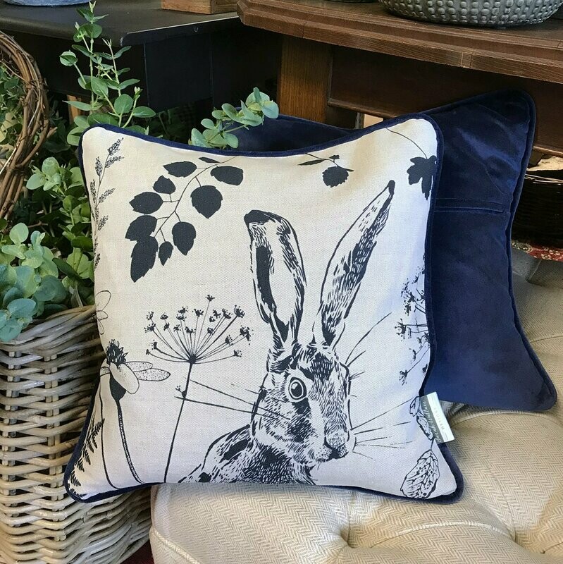 Navy Hare Cushion - IN STOCK