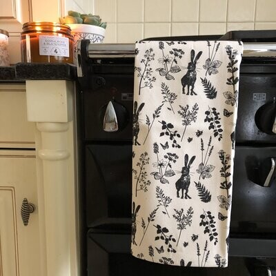 Charcoal Hare Tea Towel