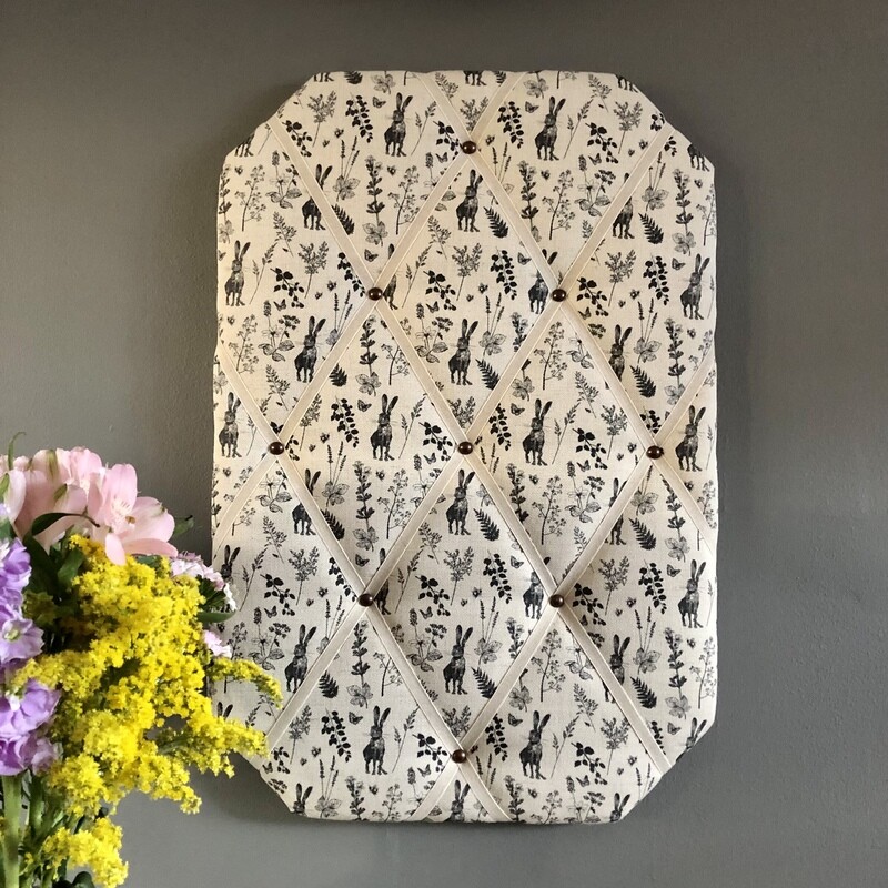 Charcoal Hare repeat padded noticeboard - IN STOCK