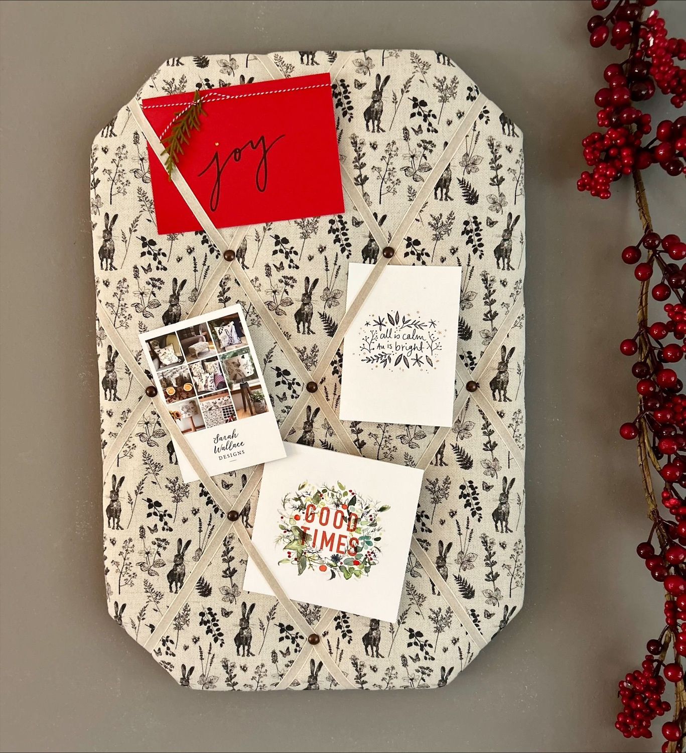 Charcoal Hare repeat padded noticeboard - SALE Charcoal Hare repeat padded noticeboard - SALE