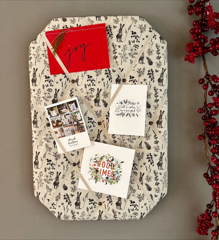 Charcoal Hare repeat padded noticeboard - SALE Charcoal Hare repeat padded noticeboard - SALE