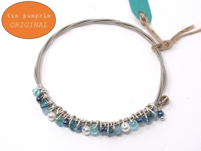 Blue and Pearl Bead Guitar String Bracelet