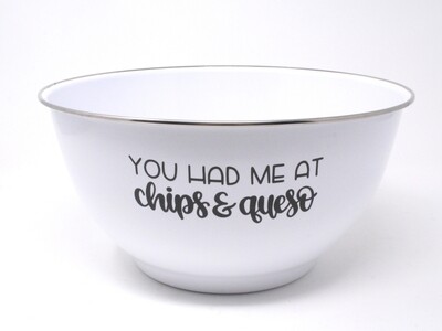 Large Enameled Metal Snack Bowl - Chips & Queso