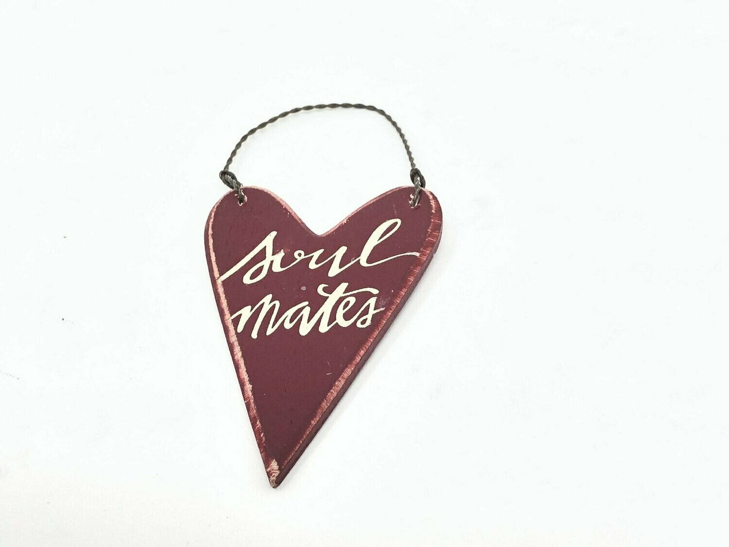 Wooden Heart Ornament with Wire Hanger - Soulmates