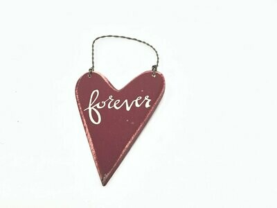 Wooden Heart Ornament with Wire Hanger - Forever