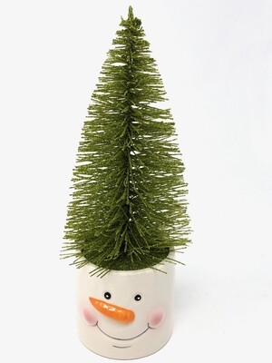 Ceramic Snowman With Bottlebrush Tree