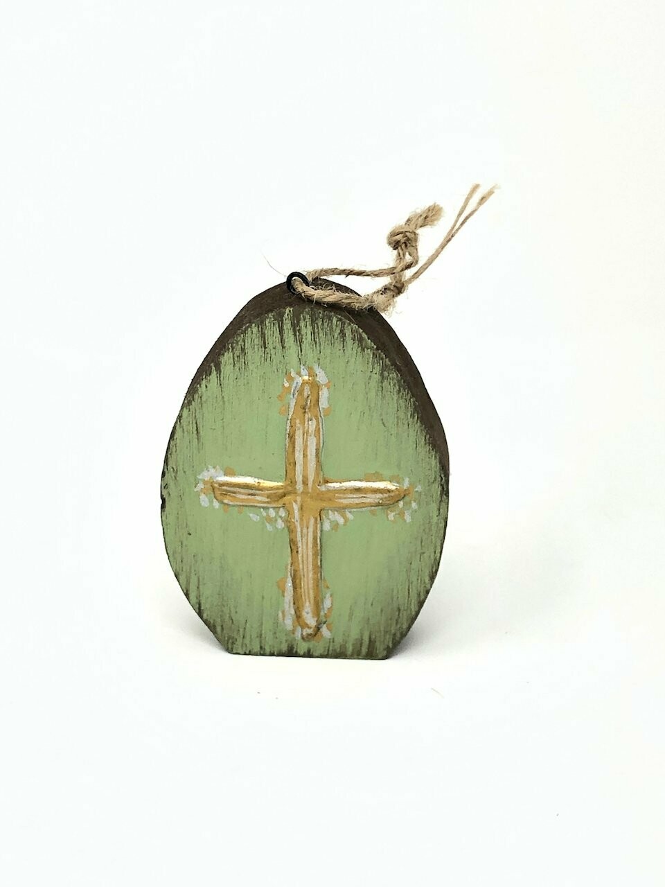 Green Cross Wooden Egg Ornament