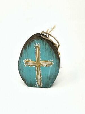 Blue Cross Wooden Egg Ornament