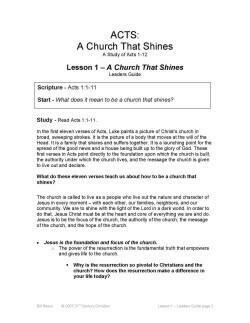 ACTS: A Church That Shines ( Acts 1-12 )