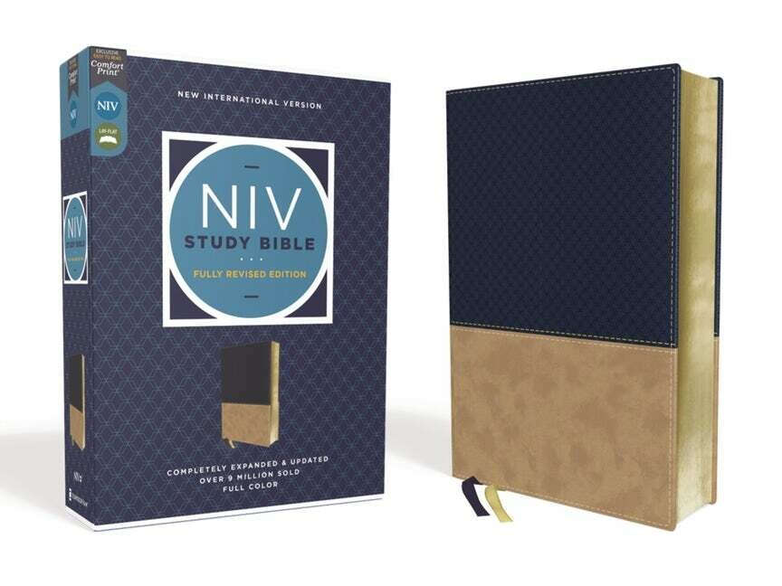 NIV Study Bible (Revised Edition), Leathersoft, Navy/Tan 