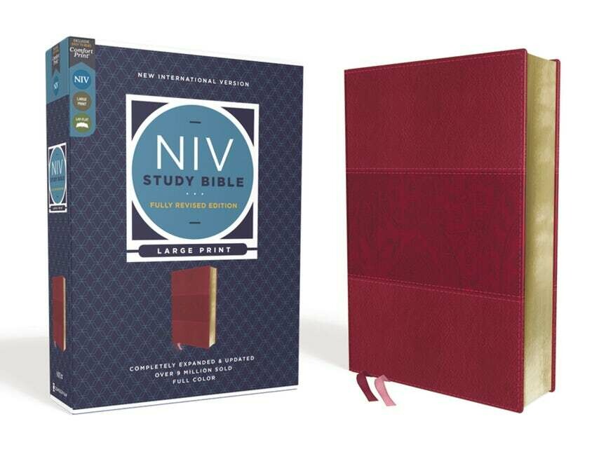 NIV Large Print Study Bible (Revised Edition), Leathersoft, Burgundy 