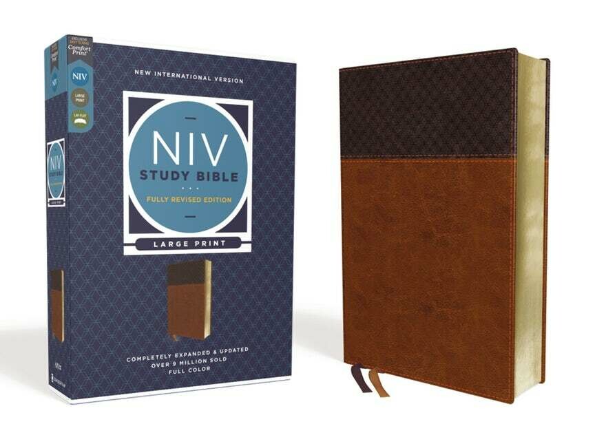 NIV Study Bible Revised Edition Large Print Brown Leathersoft