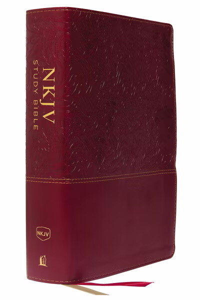 NKJV Study Bible, Full Color, Leathersoft, Cranberry 