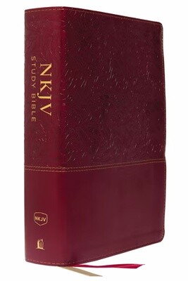 NKJV Study Bible, Full Color, Leathersoft, Cranberry 