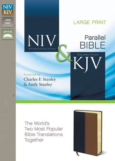 NIV/KJV Large Print Parallel Bible, Leathersoft, Navy/Tan