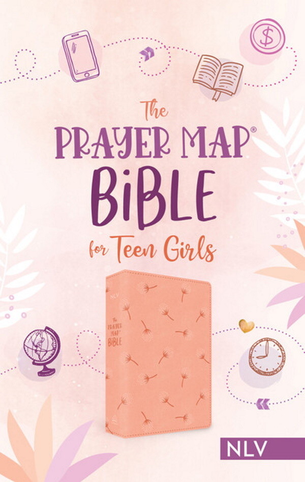 NLV Prayer Map Bible for Teen Girls, Flexible DiCarta, Coral Dandelions
