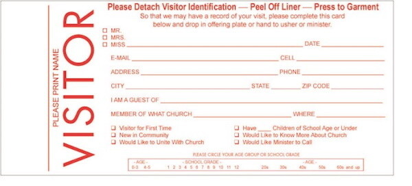 Visitor Card-w/Name Tag (pkg of 100)