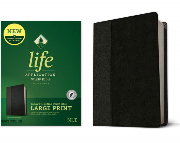 NLT Life Application Large Print Study Bible (Third Edition),  LeatherLike, Black/Onyx, Indexed
