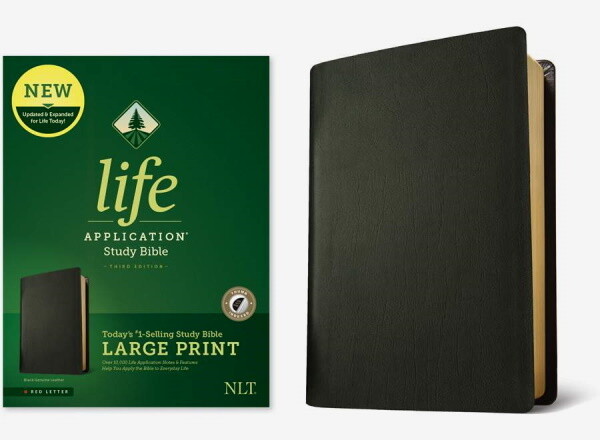 NLT Life Application Large Print Study Bible (Third Edition), Genuine Leather, Black,  Indexed