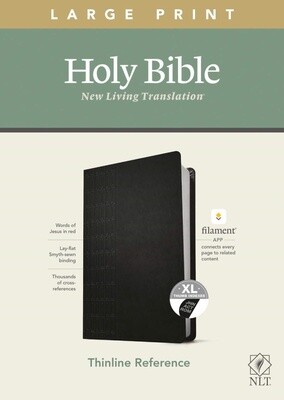 NLT Thinline Large Print Reference Bible, Filament Enabled Edition, LeatherLike, Black Cross Grip Design, Indexed