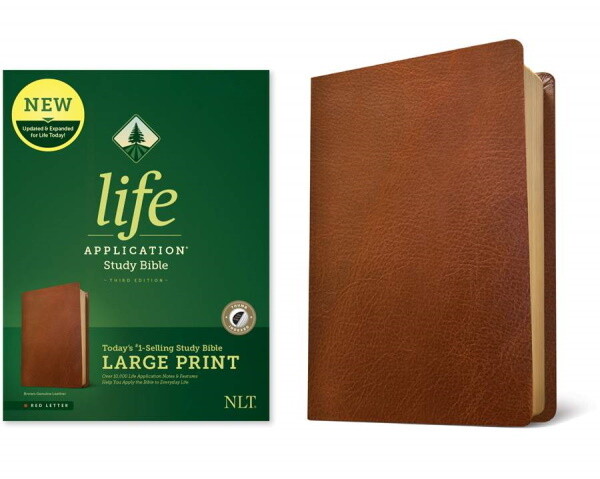 NLT Life Application Large Print Study Bible (Third Edition), Genuine Leather, Brown,  Indexed