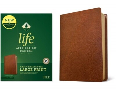 NLT Life Application Large Print Study Bible (Third Edition), Genuine Leather, Brown,  Indexed