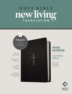 NLT Wide Margin Journaling Edition Bible, Filament Enabled Edition, LeatherLike Hardcover, Black Cross