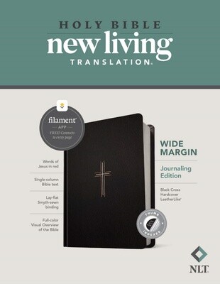 NLT Wide Margin Journaling Edition Bible, Filament Enabled Edition, LeatherLike Hardcover, Black Cross, Indexed