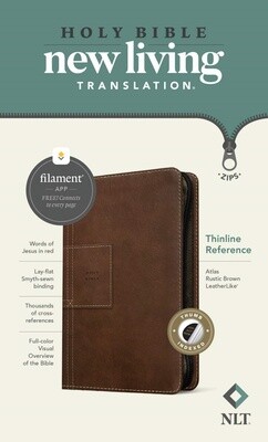 NLT Thinline Reference Zipper Bible, Filament Enabled Edition, LeatherLike, Atlas Rustic Brown, Indexed