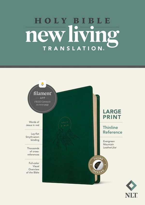 NLT Thinline Large Print Reference Bible, Filament Enabled Edition, LeatherLike, Evergreen Mountain, Indexed